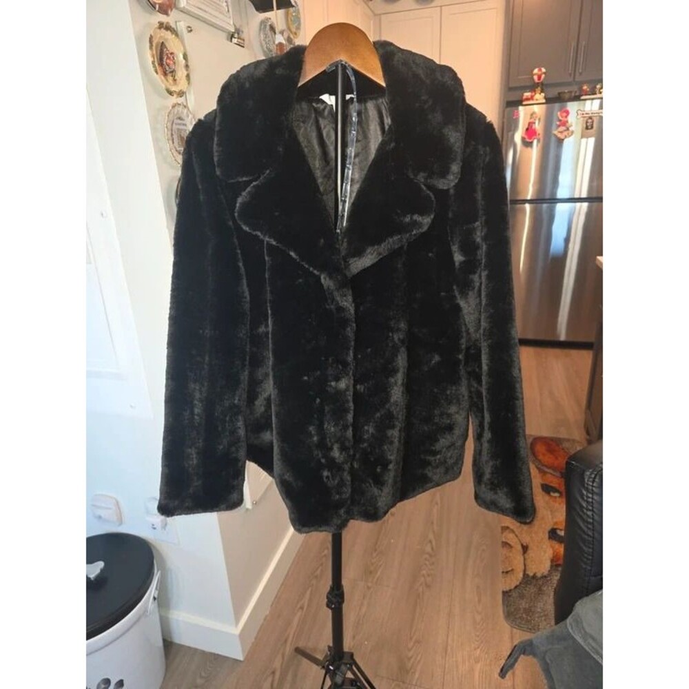 Faux fur jacket, Time and Tru, black moto-style